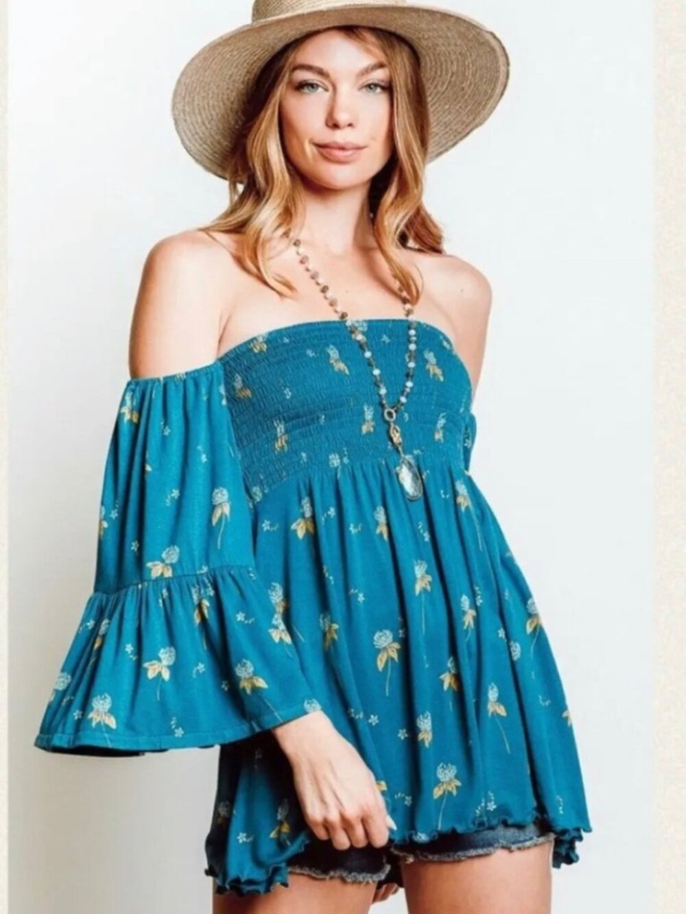 ⭐ NEW NWT Free People Mermaid Combo Lana Off-shoulder Tunic Small